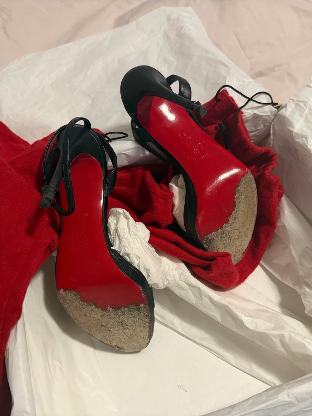 Christian Louboutin Black Strappy Heels with Red Dust Bags - Picture 3 of 6